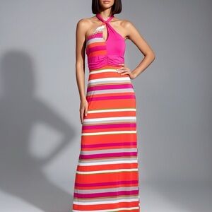 NWT Kala Stripe Halter Maxi Dress L